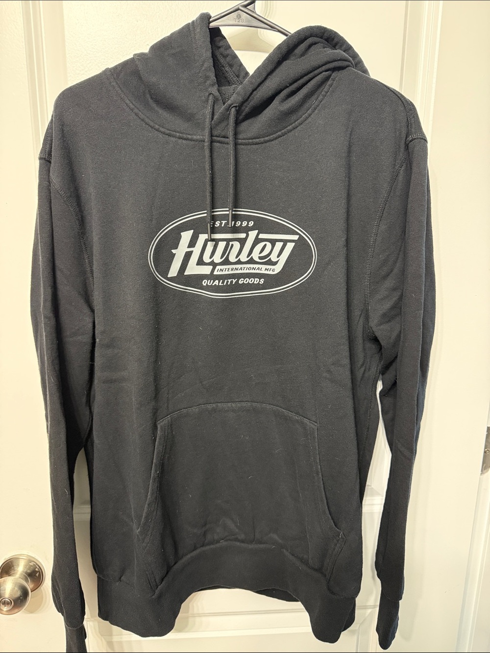 Hurley Black Pullover Hoodie with White Logo - Men